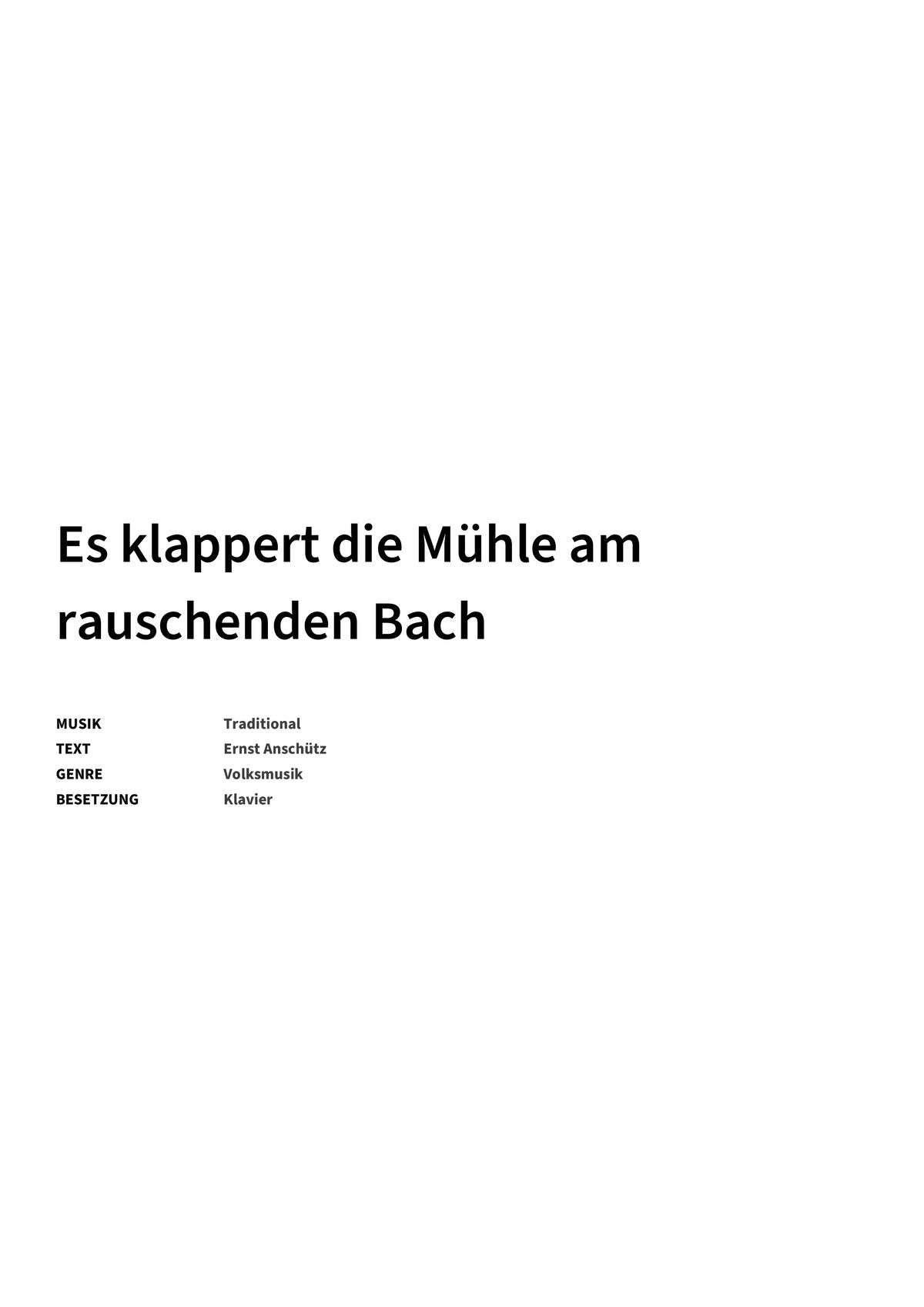 Es klappert die Mühle am rauschenden Bach - Title Page