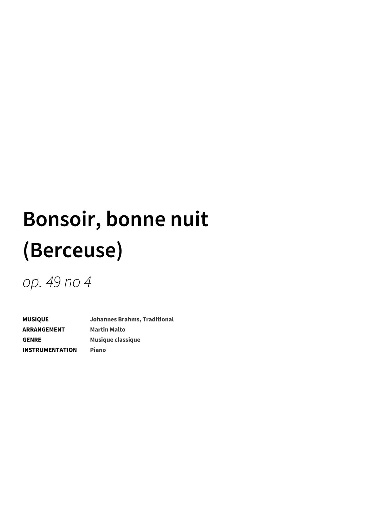 Bonsoir, bonne nuit (Berceuse) - Title Page
