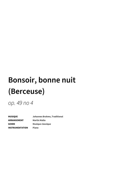 Bonsoir, bonne nuit (Berceuse) - Title Page
