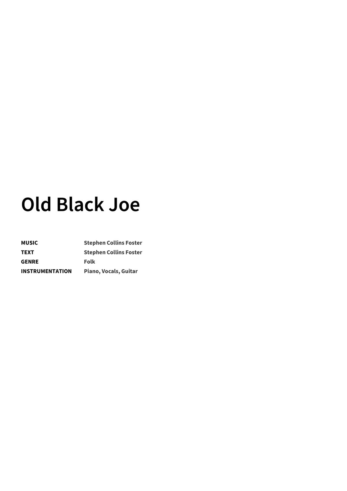 Old Black Joe - Title Page