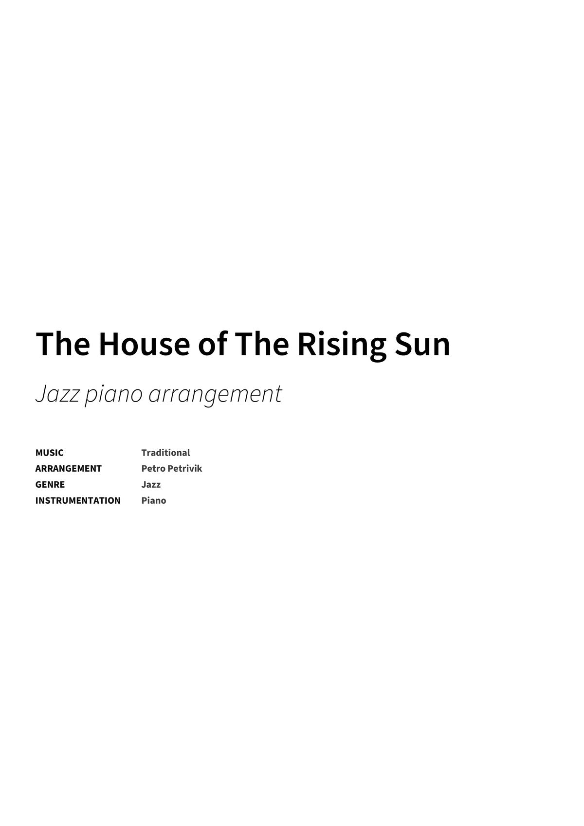 The House of The Rising Sun - Title Page
