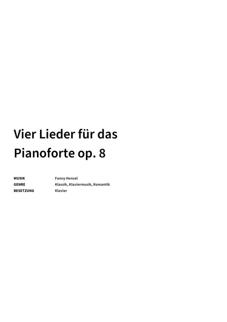 Vier Lieder für das Pianoforte op. 8 - Title Page