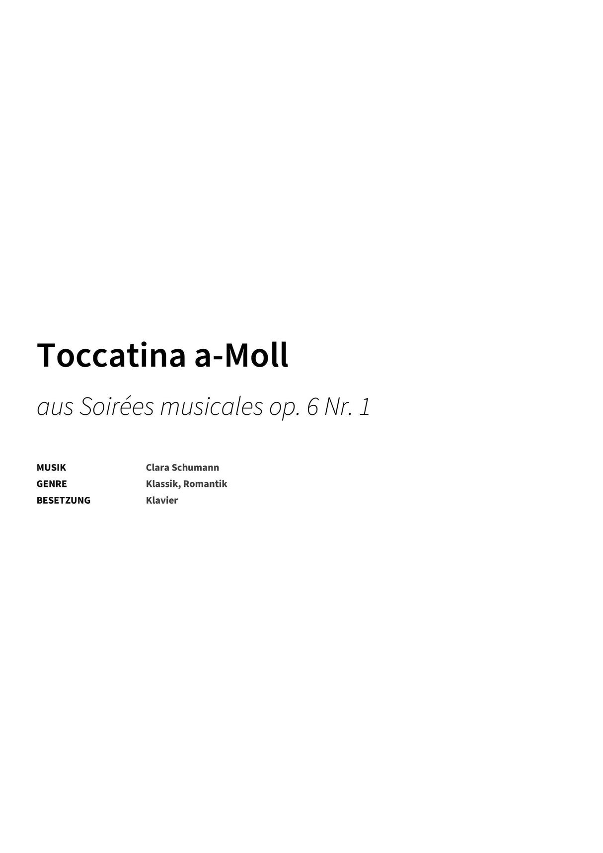 Toccatina a-Moll - Title Page
