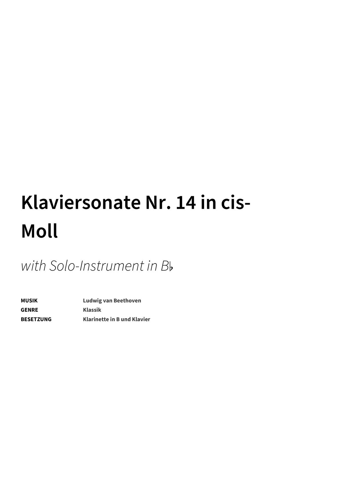 Klaviersonate Nr. 14 in cis-Moll - Title Page