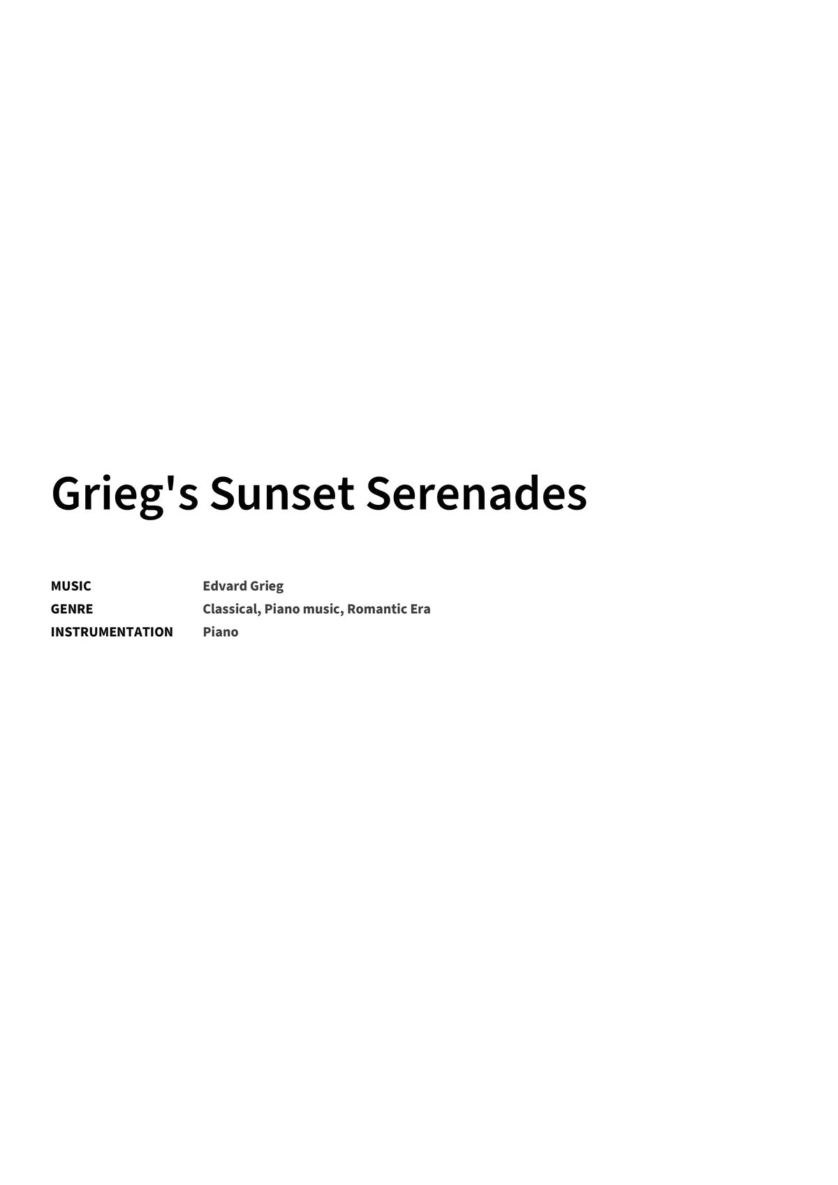Grieg's Sunset Serenades - Title Page