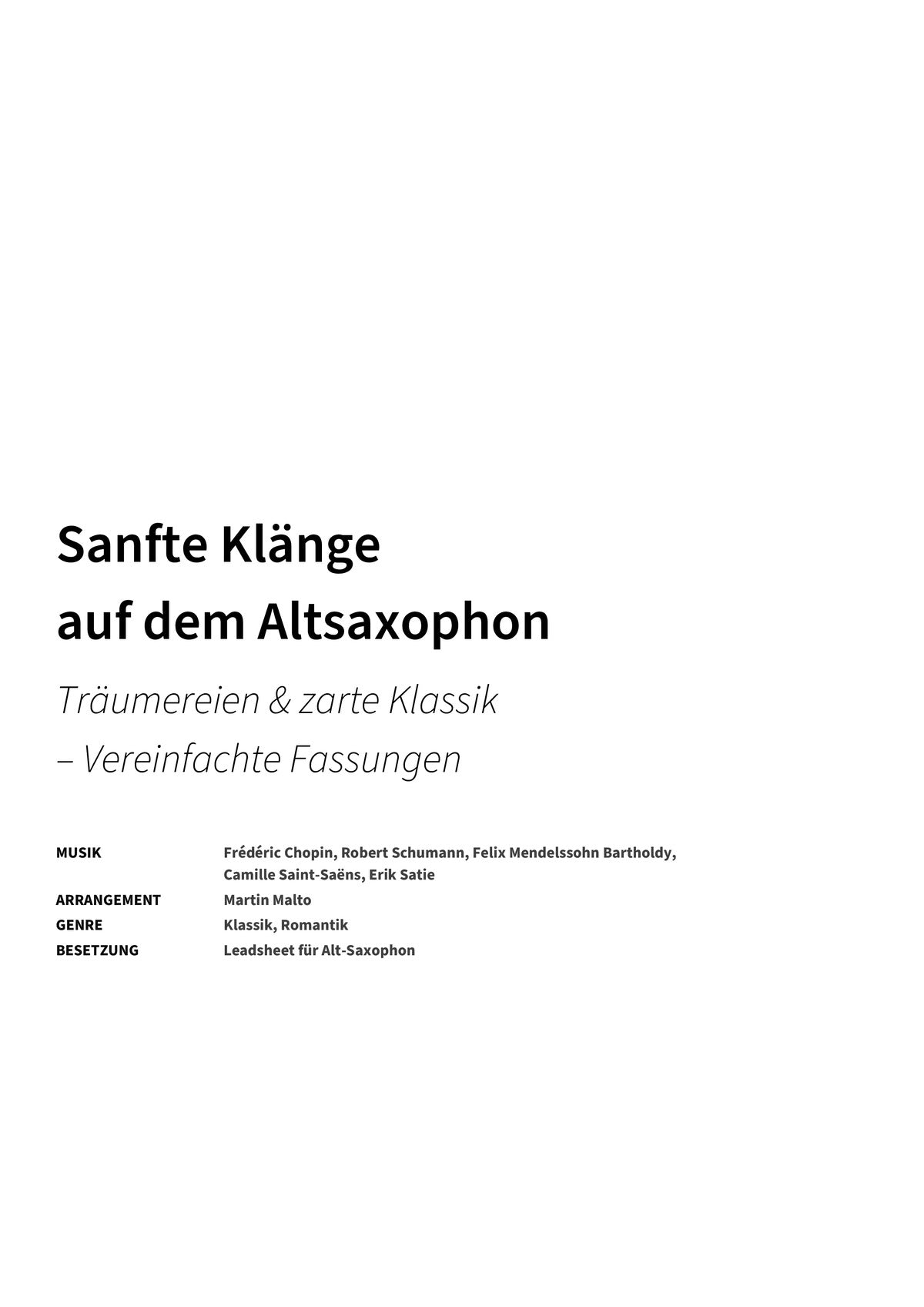 Sanfte Klänge auf dem Altsaxophon - Title Page