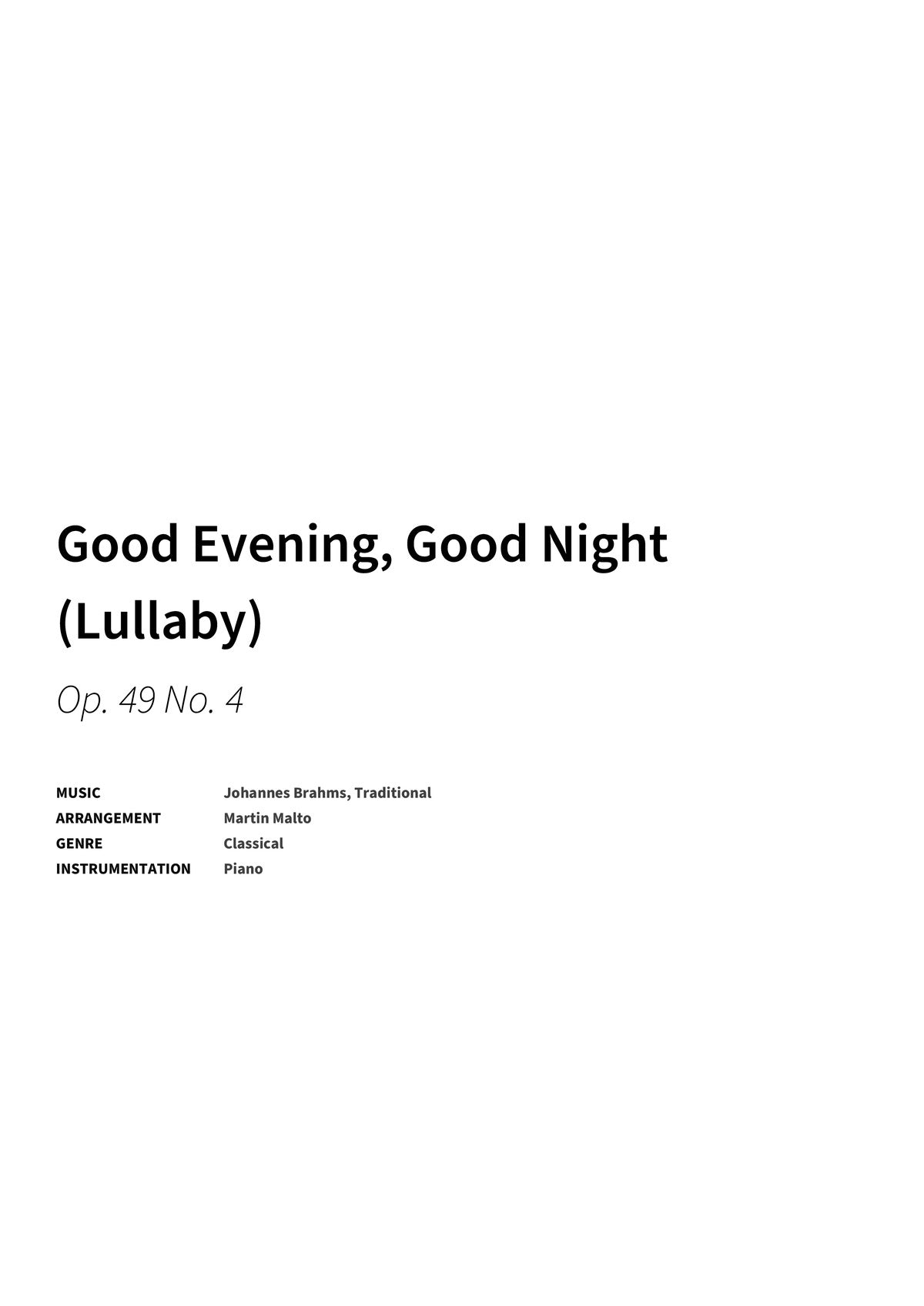 Good Evening, Good Night (Lullaby) - Title Page