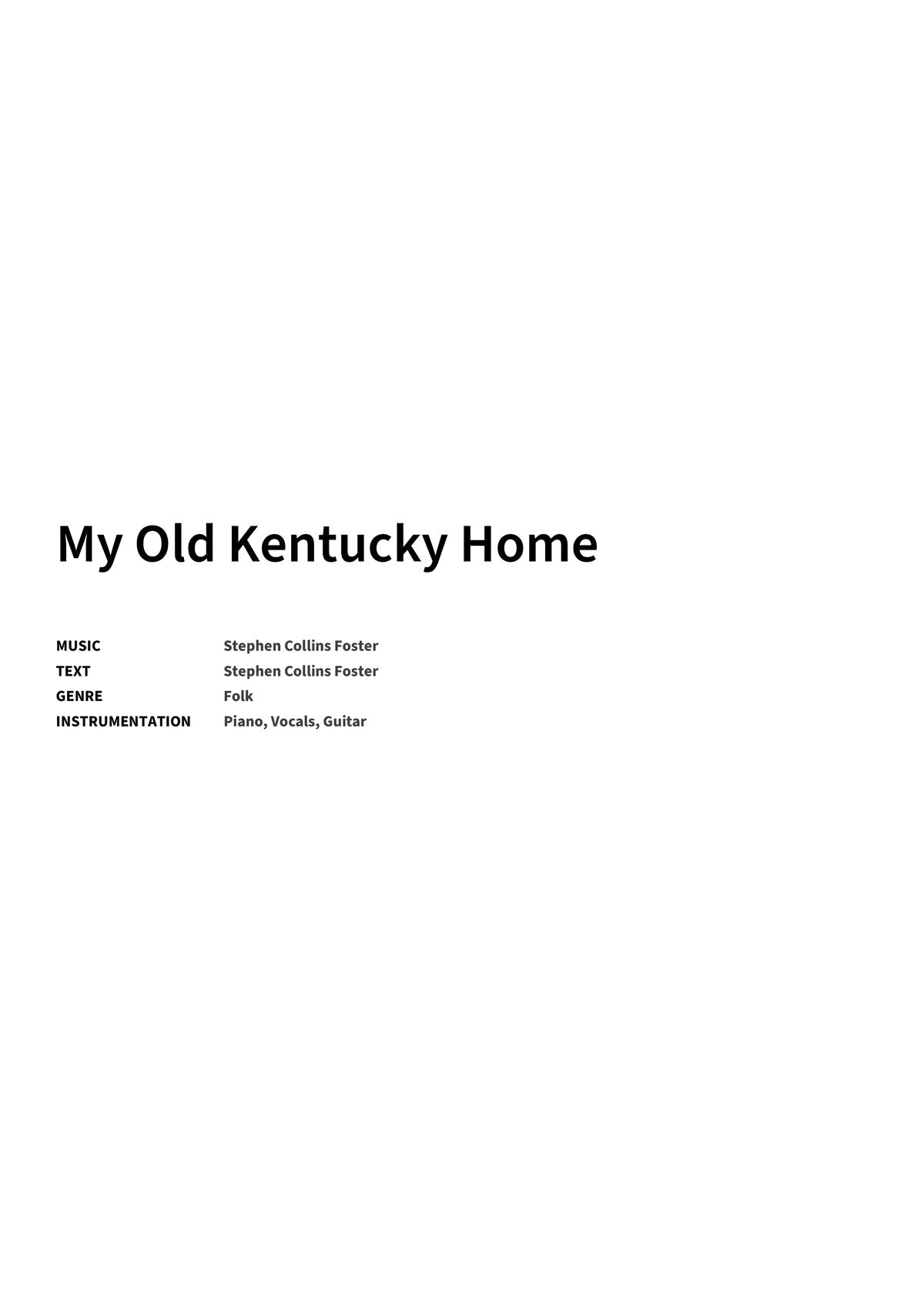 My Old Kentucky Home - Title Page
