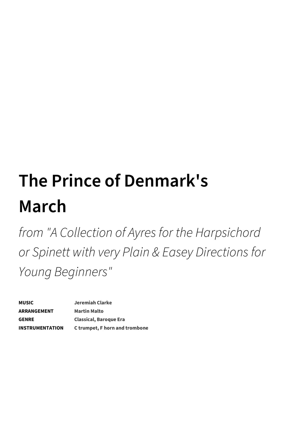 The Prince of Denmark's March - Title Page
