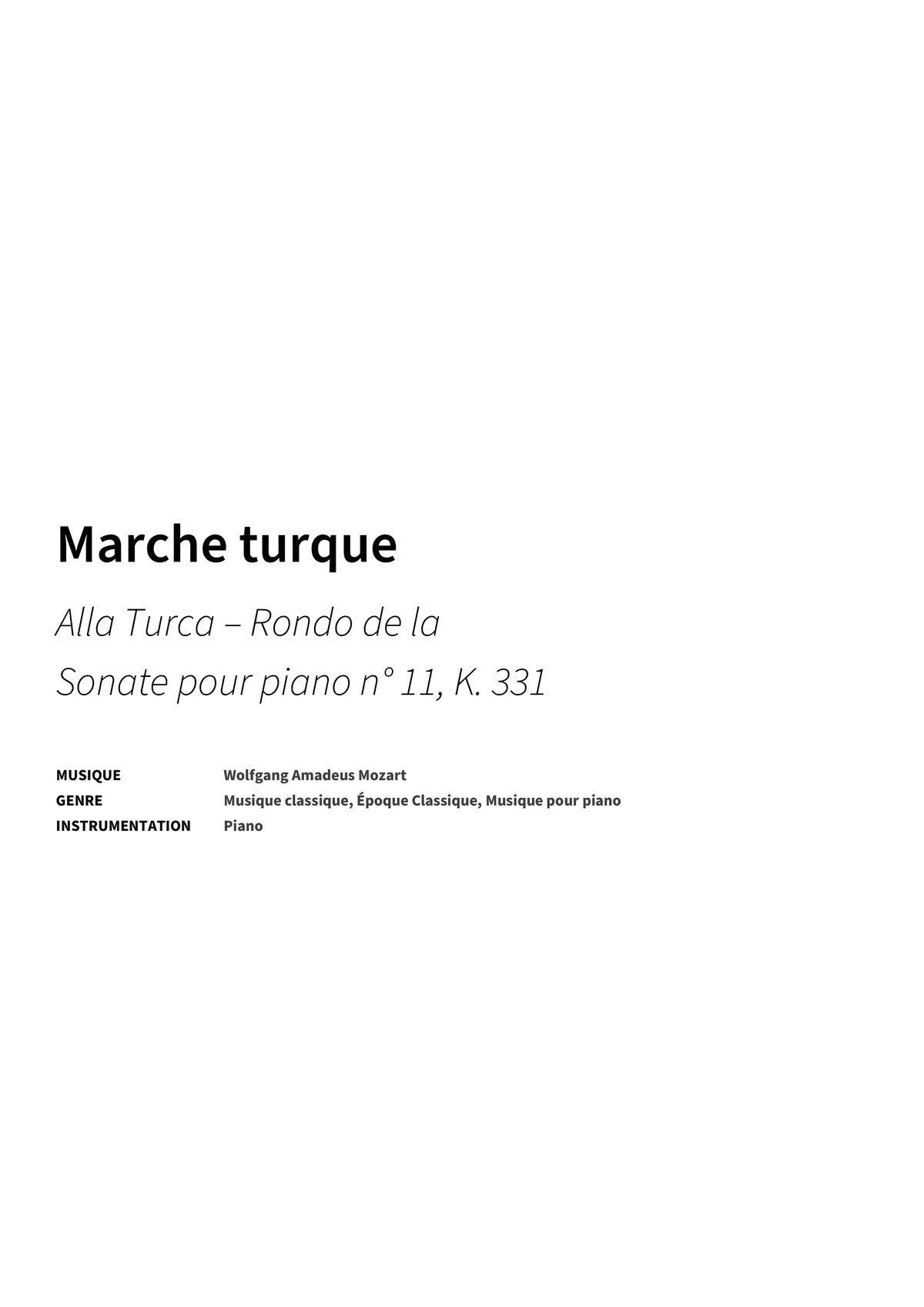 Marche turque - Title Page