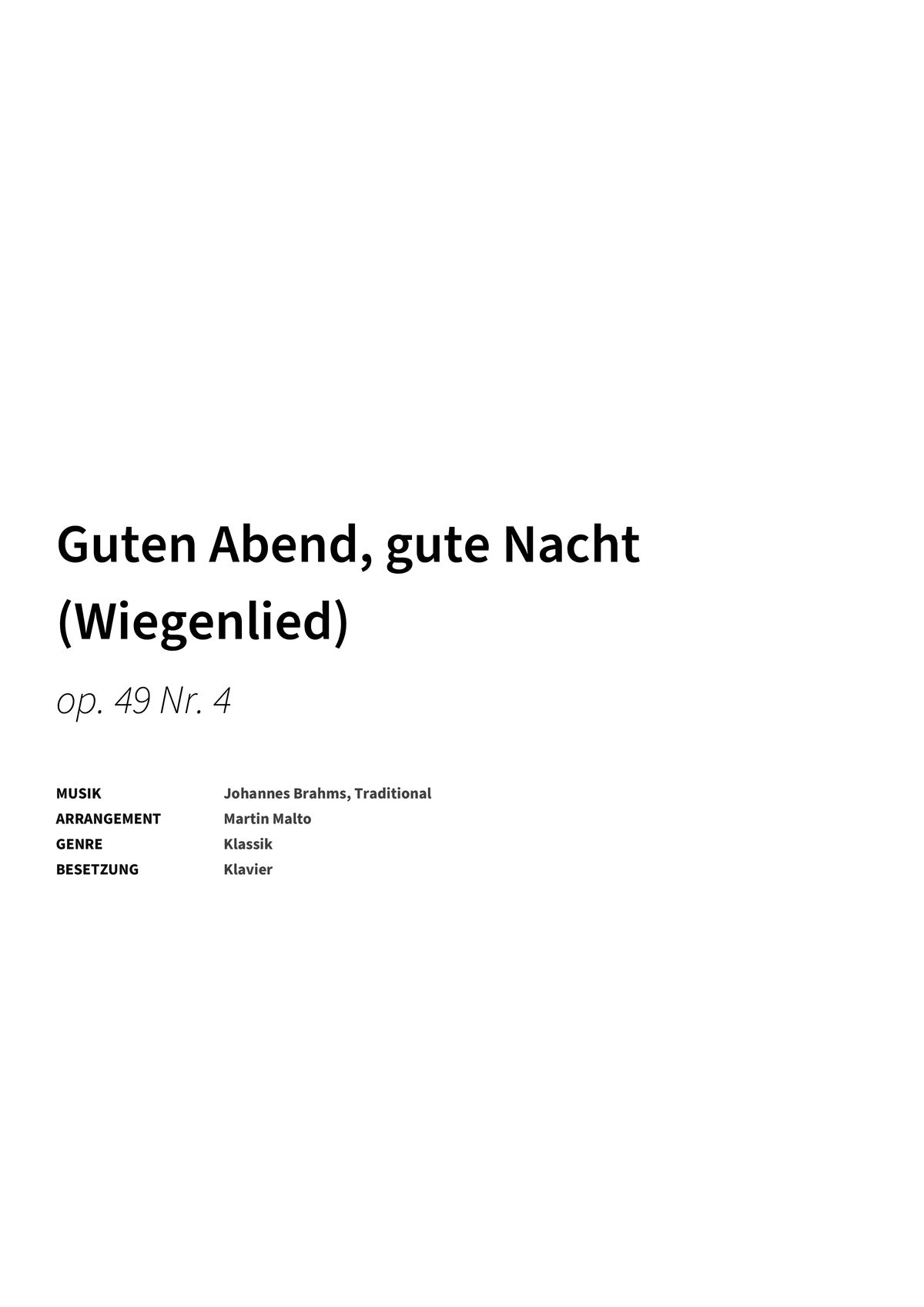 Guten Abend, gute Nacht (Wiegenlied) - Title Page