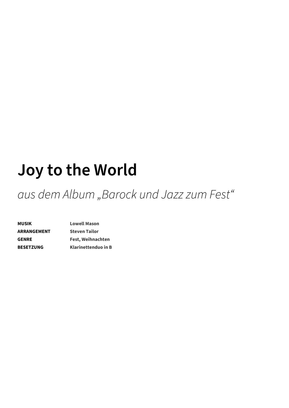 Joy to the World - Title Page