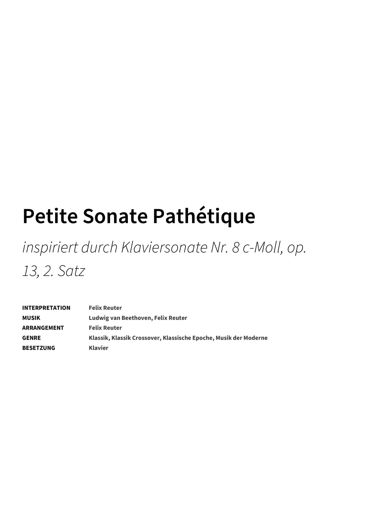 Petite Sonate Pathétique - Title Page