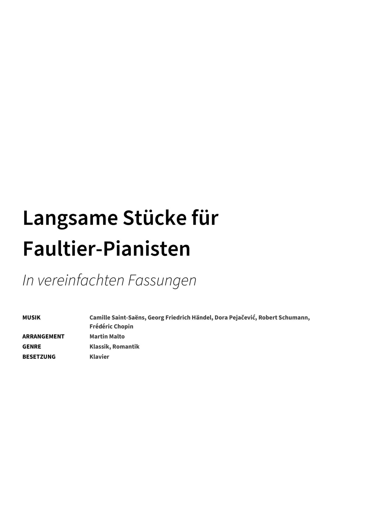 Langsame Stücke für Faultier-Pianisten - Title Page