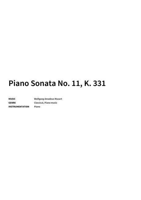 Piano Sonata No. 11, K. 331 - Title Page