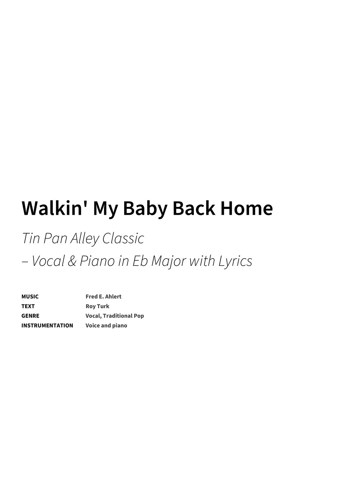 Walkin' My Baby Back Home - Title Page