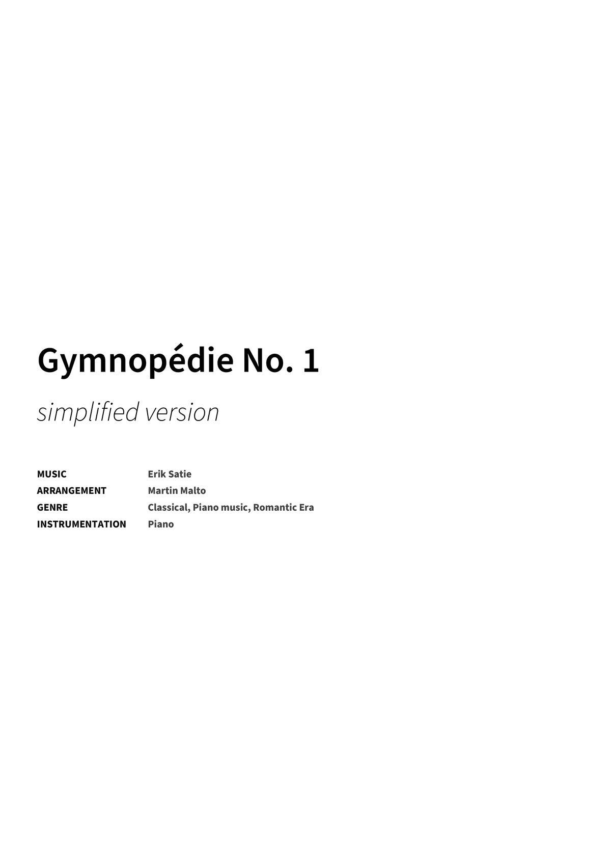 Gymnopédie No. 1 - Title Page
