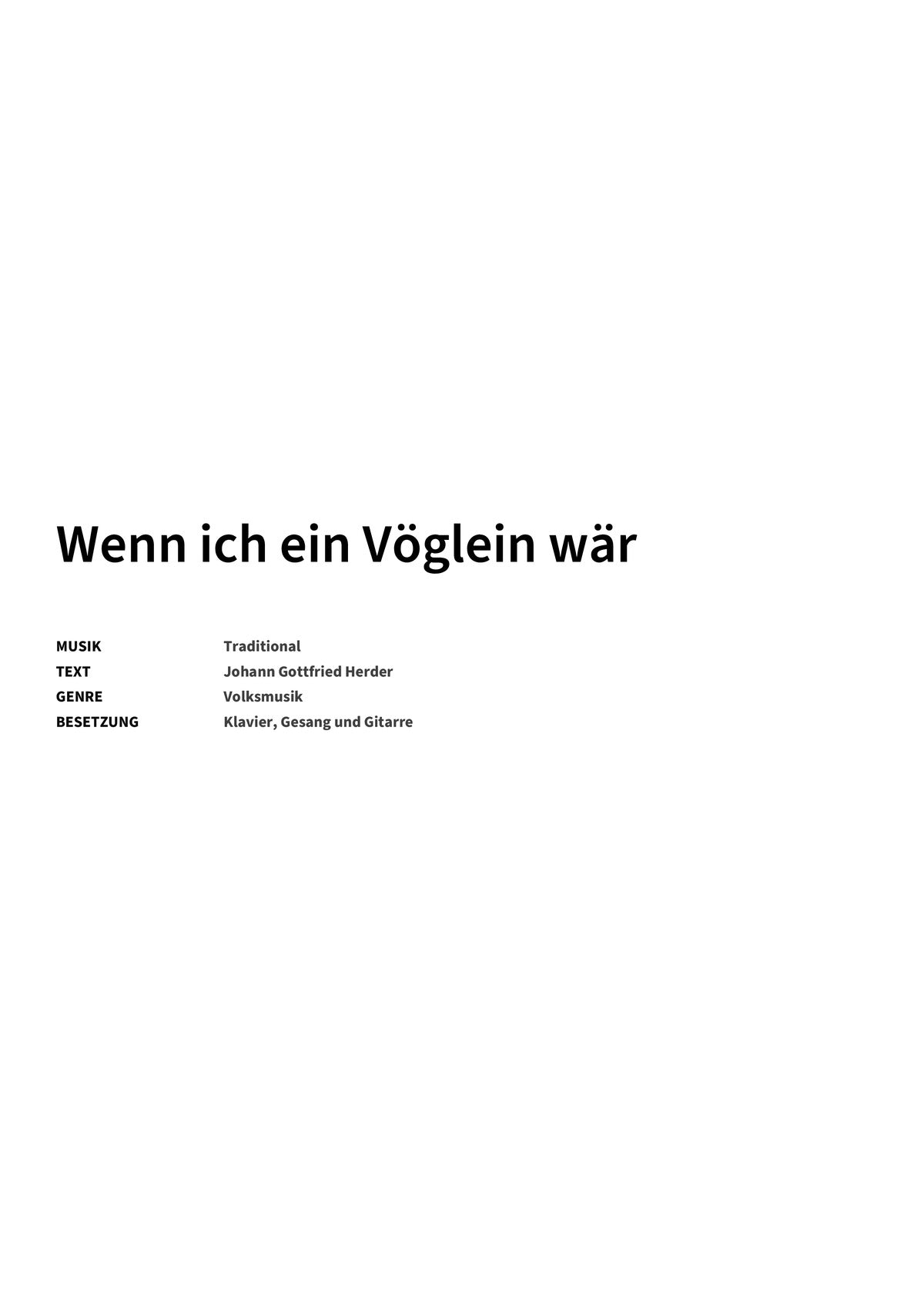 Wenn ich ein Vöglein wär - Title Page