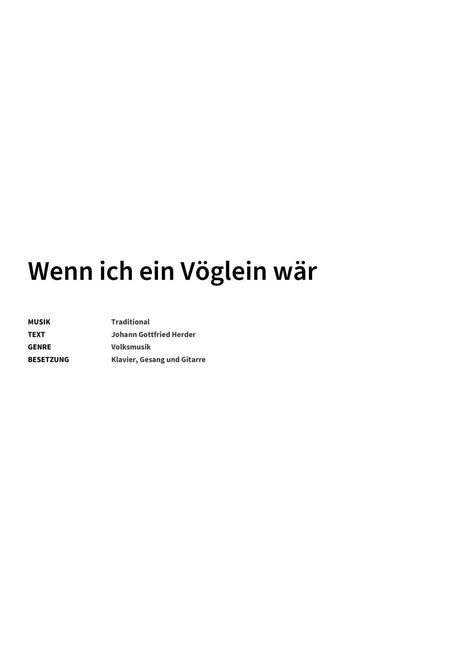 Wenn ich ein Vöglein wär - Title Page