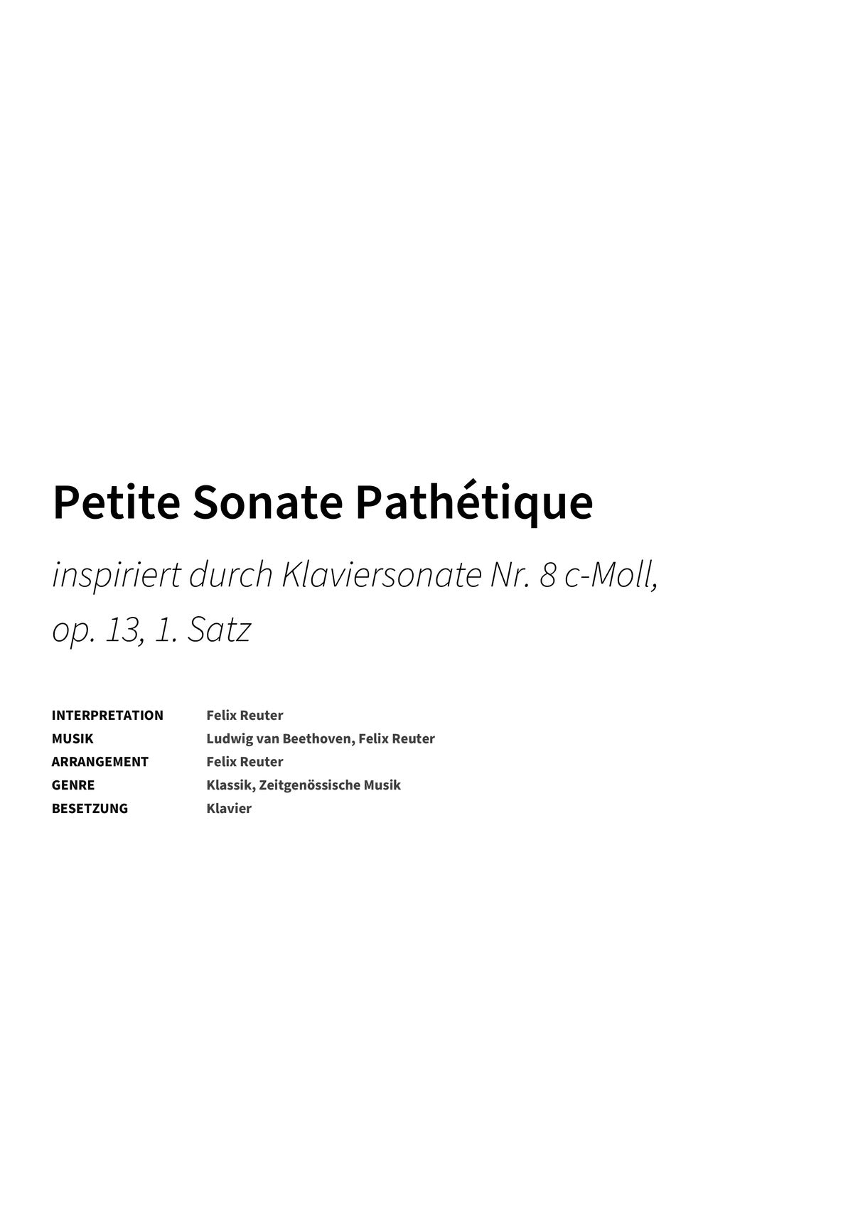 Petite Sonate Pathétique - Title Page