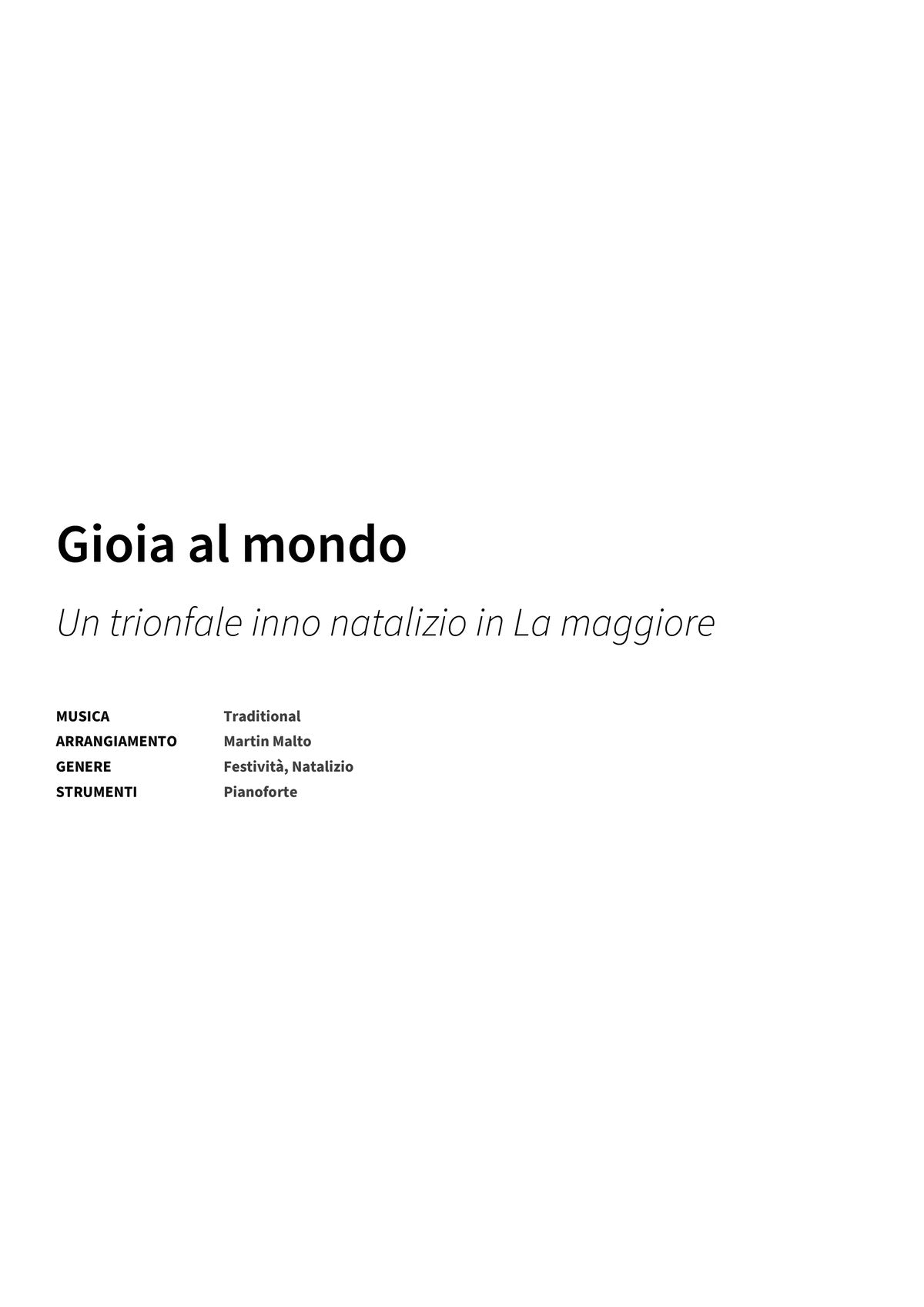 Gioia al mondo - Title Page
