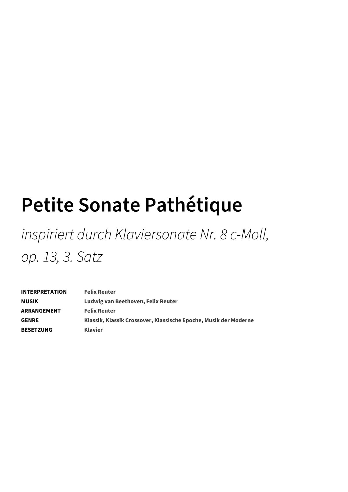 Petite Sonate Pathétique - Title Page