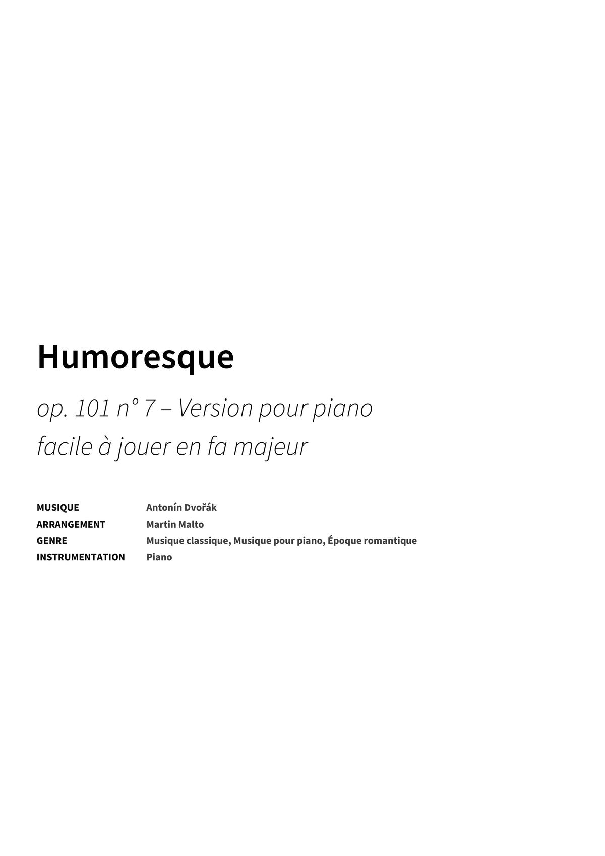 Humoresque - Title Page