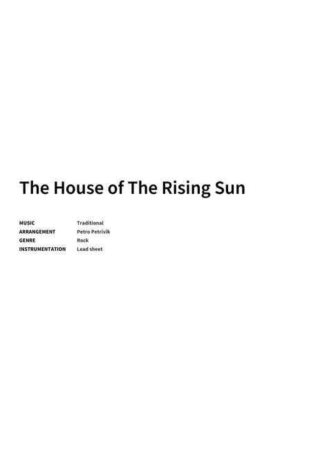 The House of The Rising Sun - Title Page