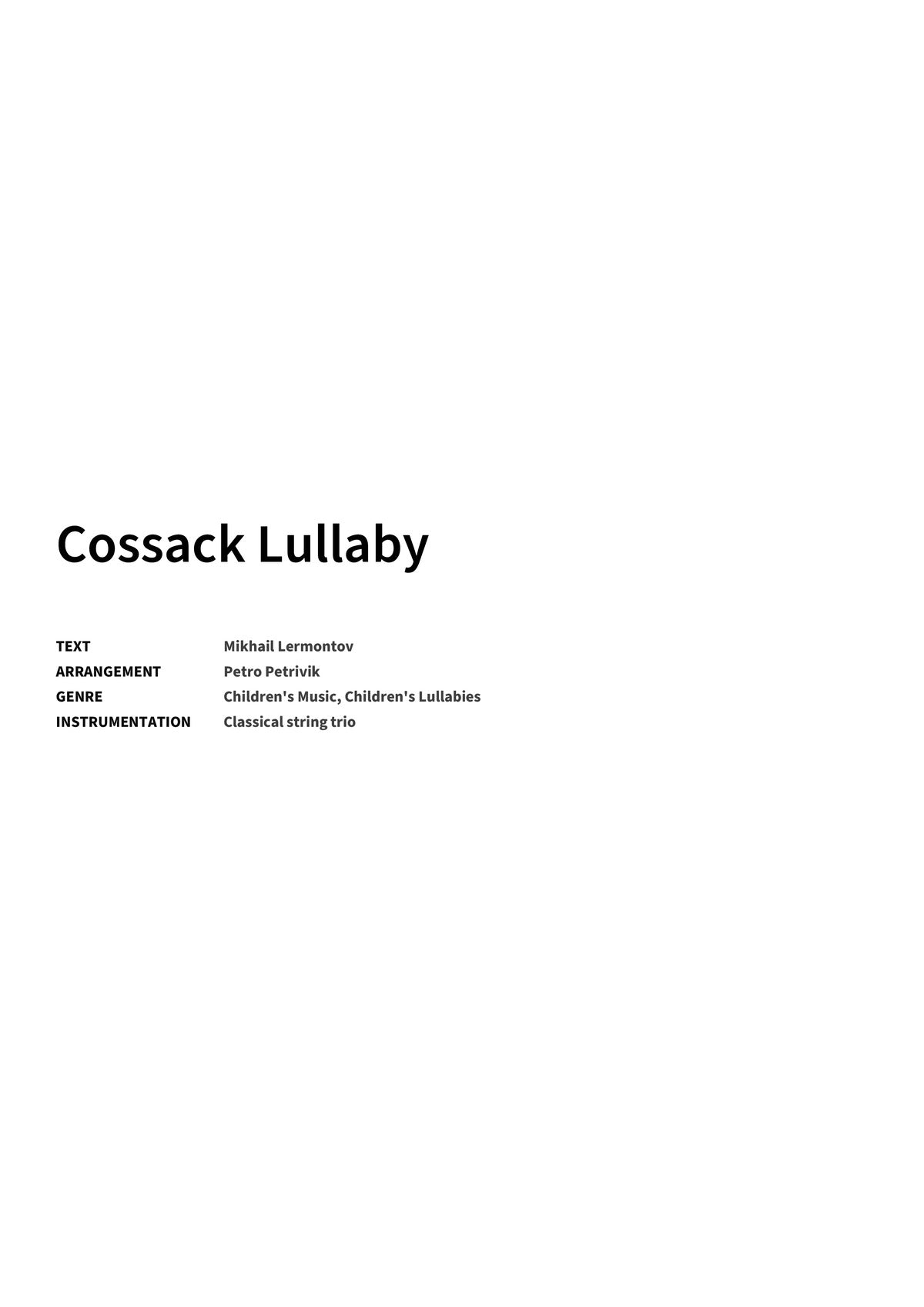 Cossack Lullaby - Title Page