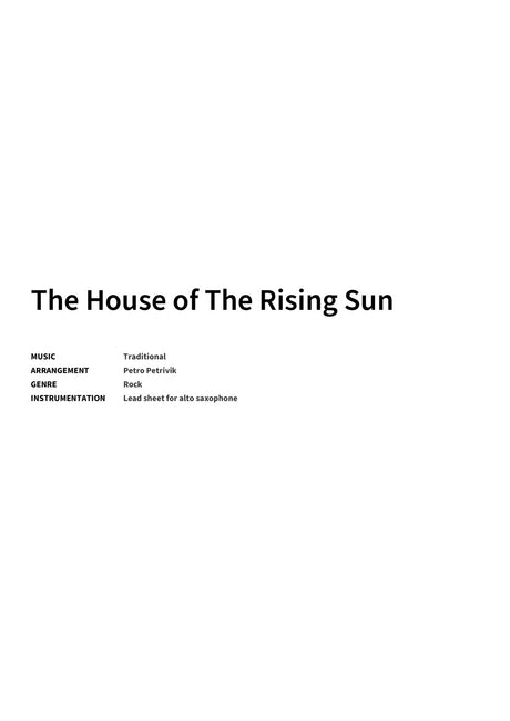 The House of The Rising Sun - Title Page