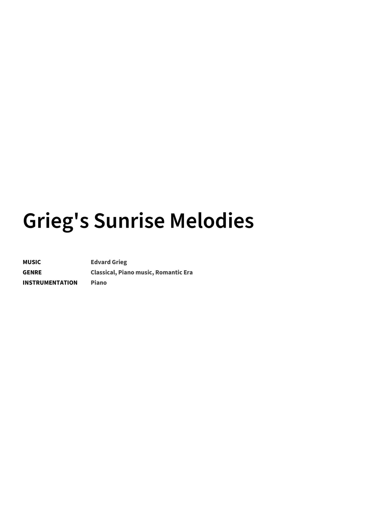 Grieg's Sunrise Melodies - Title Page