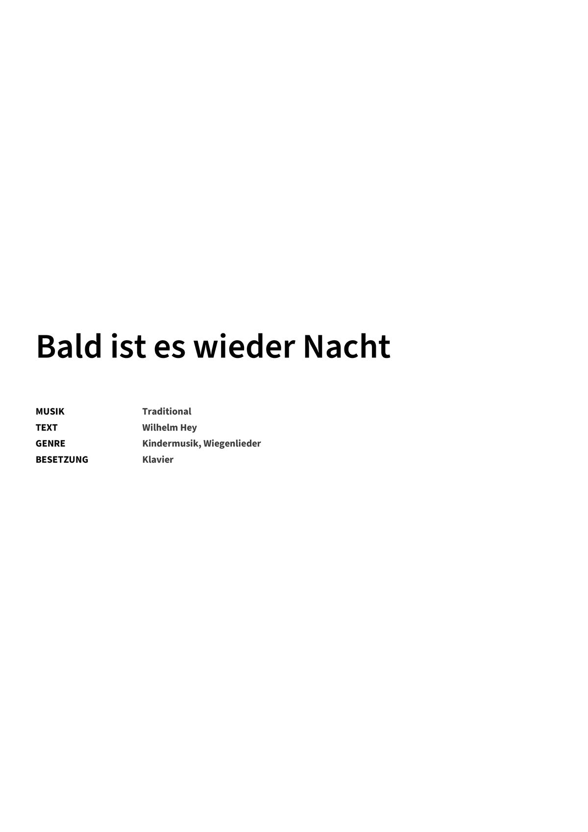 Bald ist es wieder Nacht - Title Page