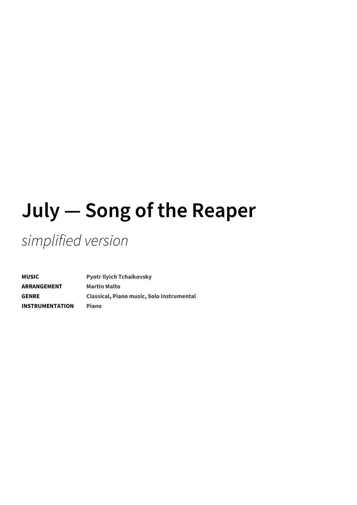 July — Song of the Reaper - Title Page