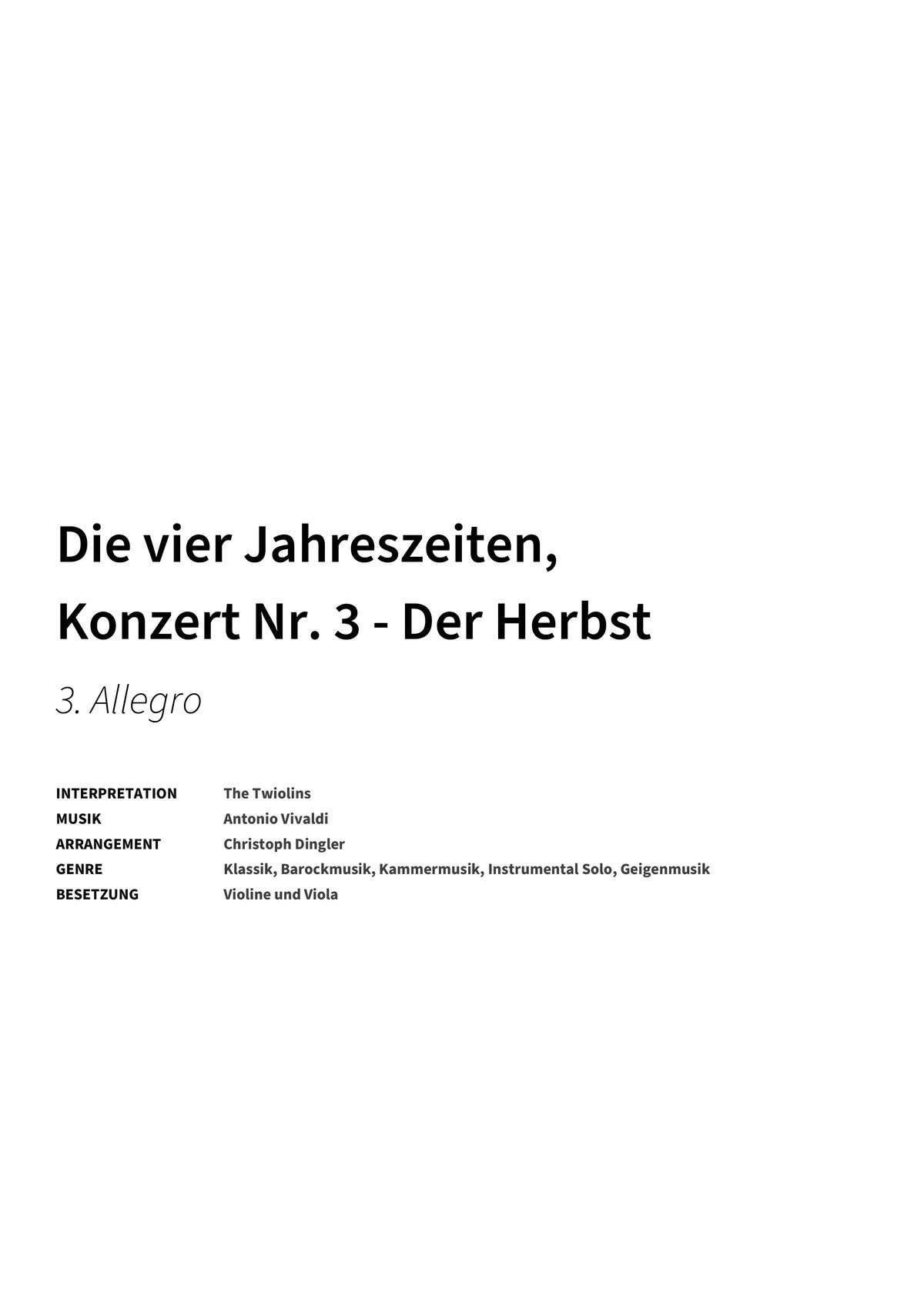Die vier Jahreszeiten, Konzert Nr. 3 - Der Herbst - Title Page