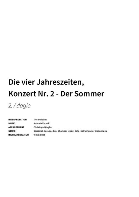 Die vier Jahreszeiten, Konzert Nr. 2 - Der Sommer - Title Page