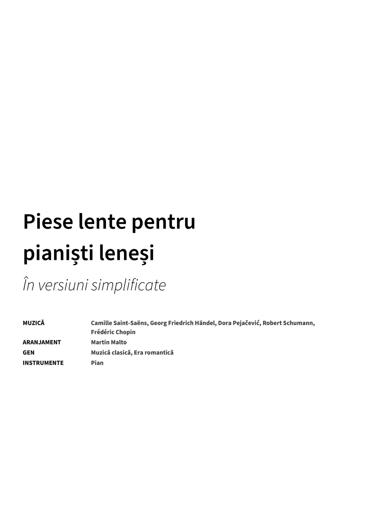 Piese lente pentru pianiști leneși - Title Page