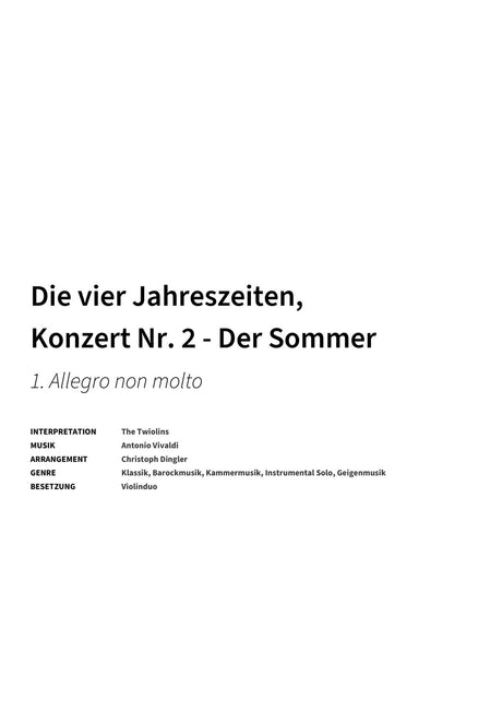 Die vier Jahreszeiten, Konzert Nr. 2 - Der Sommer - Title Page