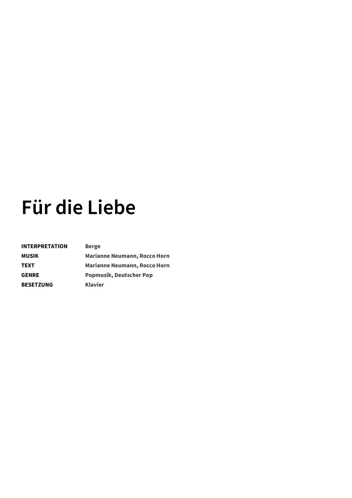 Für die Liebe - Title Page