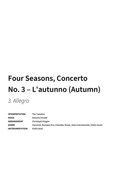 Four Seasons, Concerto No. 3 – L'autunno (Autumn) - Title Page