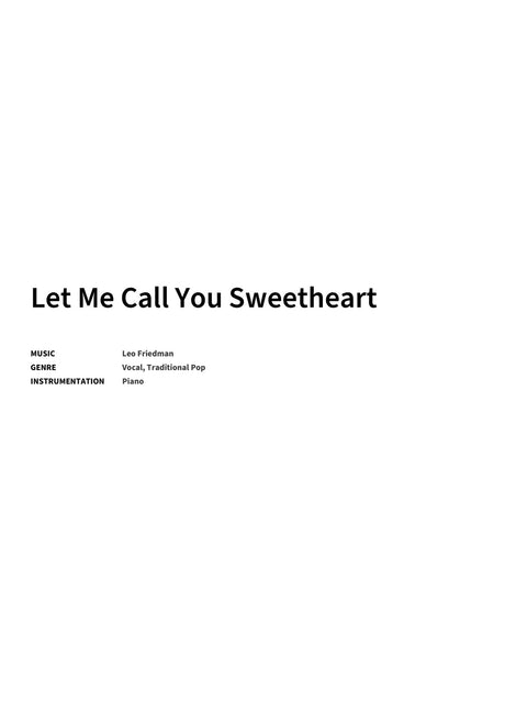 Let Me Call You Sweetheart - Title Page