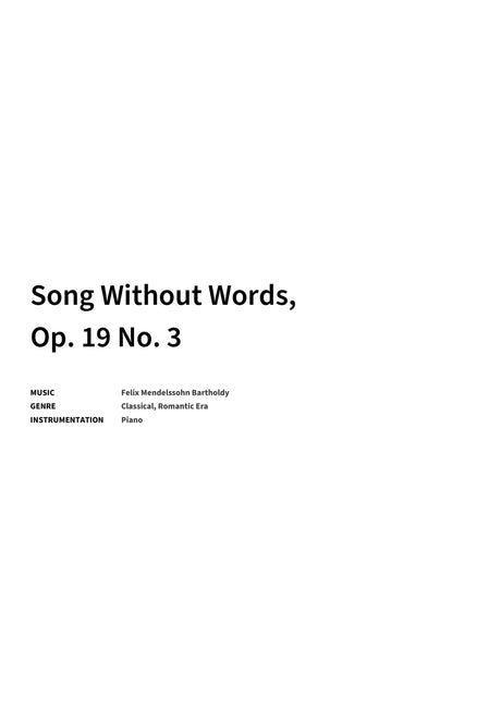 Song Without Words, Op. 19 No. 3 - Title Page