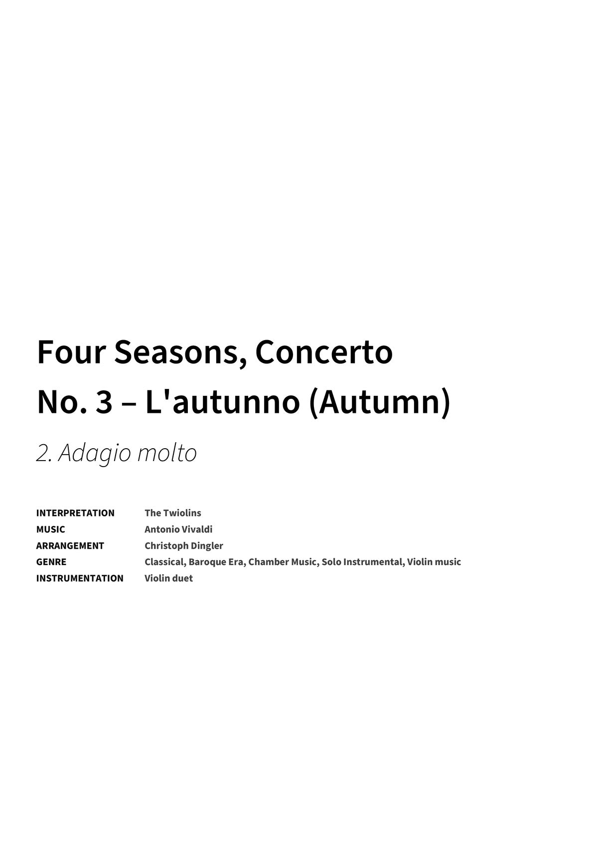 Four Seasons, Concerto No. 3 – L'autunno (Autumn) - Title Page