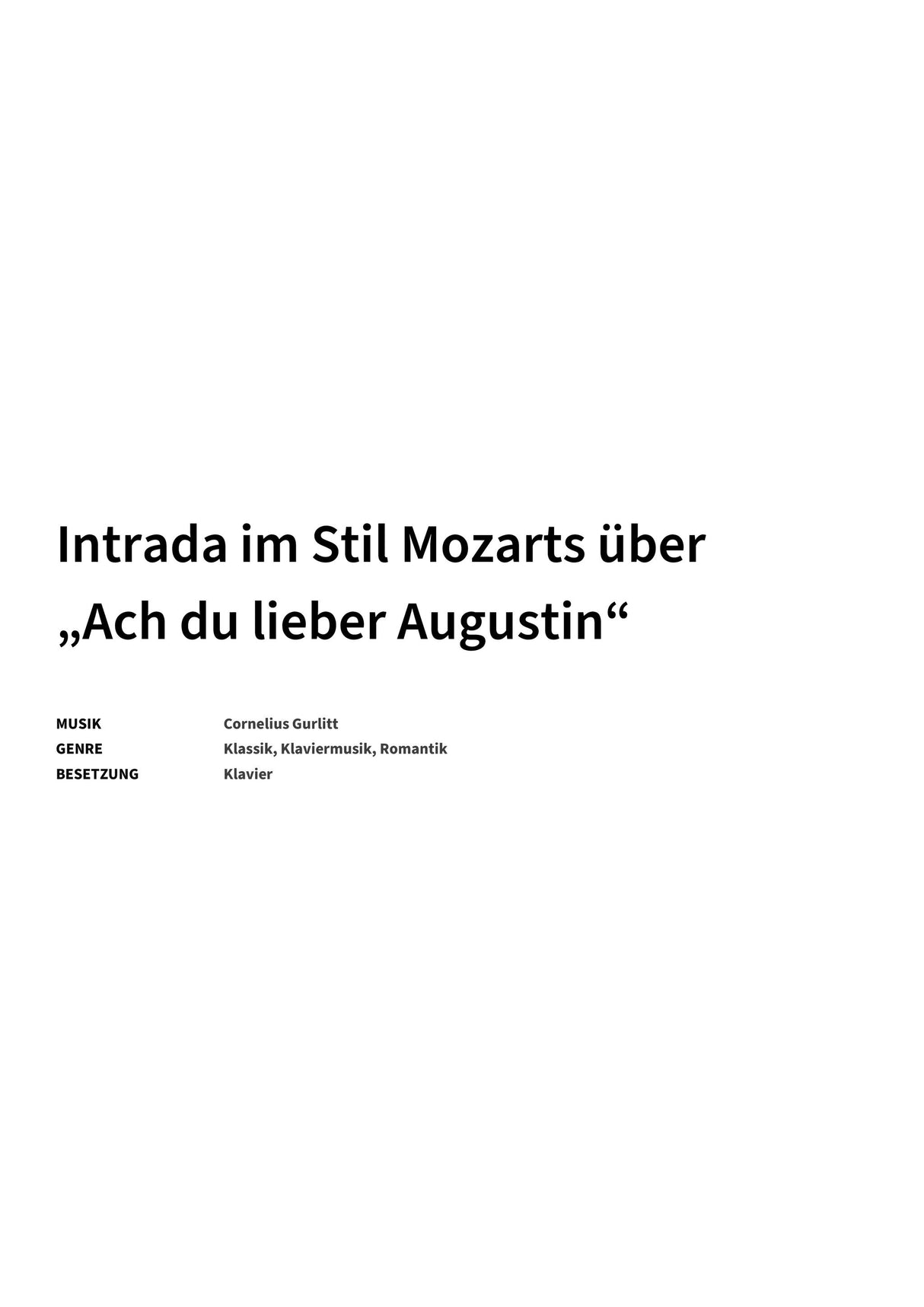 Intrada im Stil Mozarts über „Ach du lieber Augustin“ - Title Page