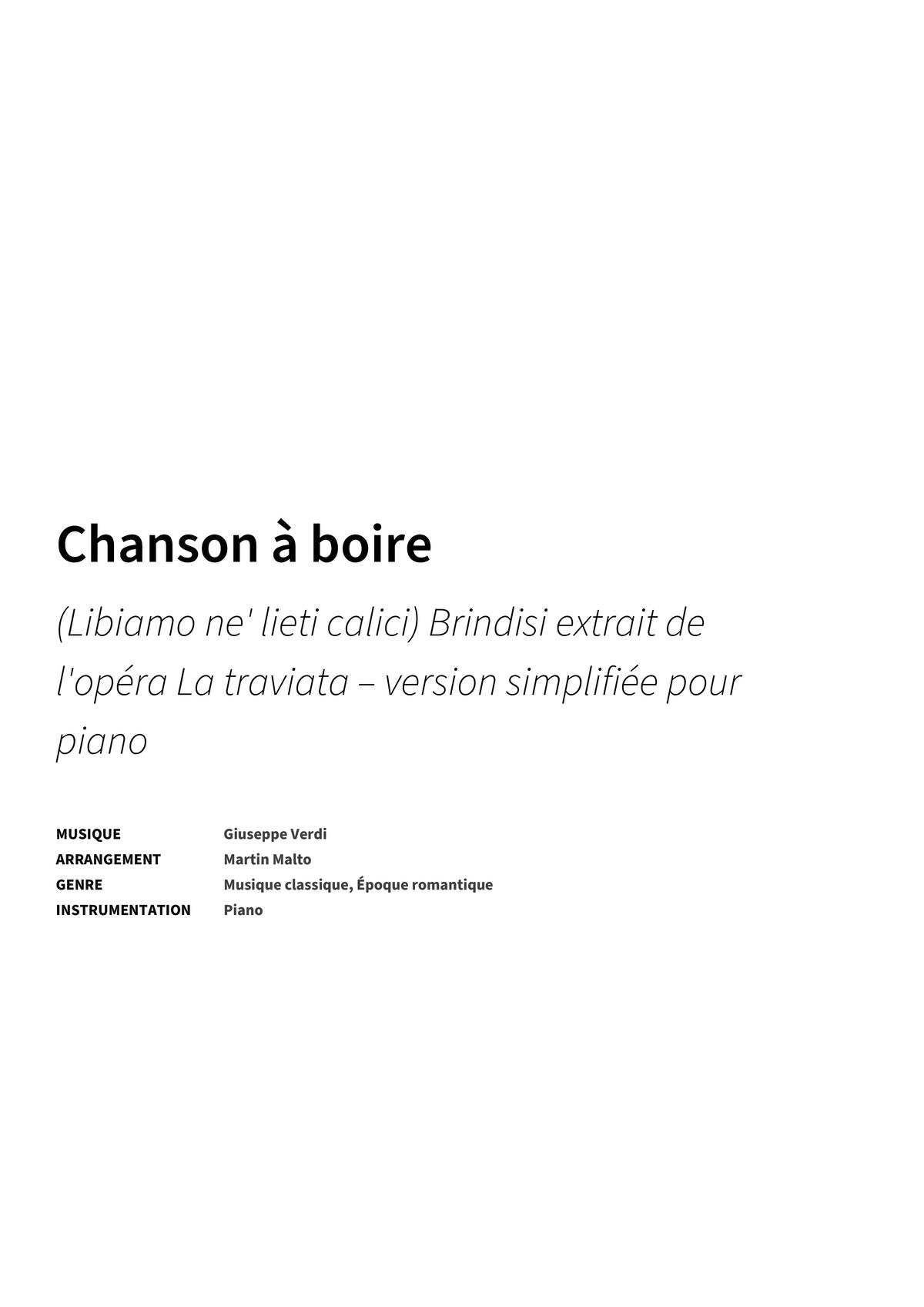 Chanson à boire - Title Page