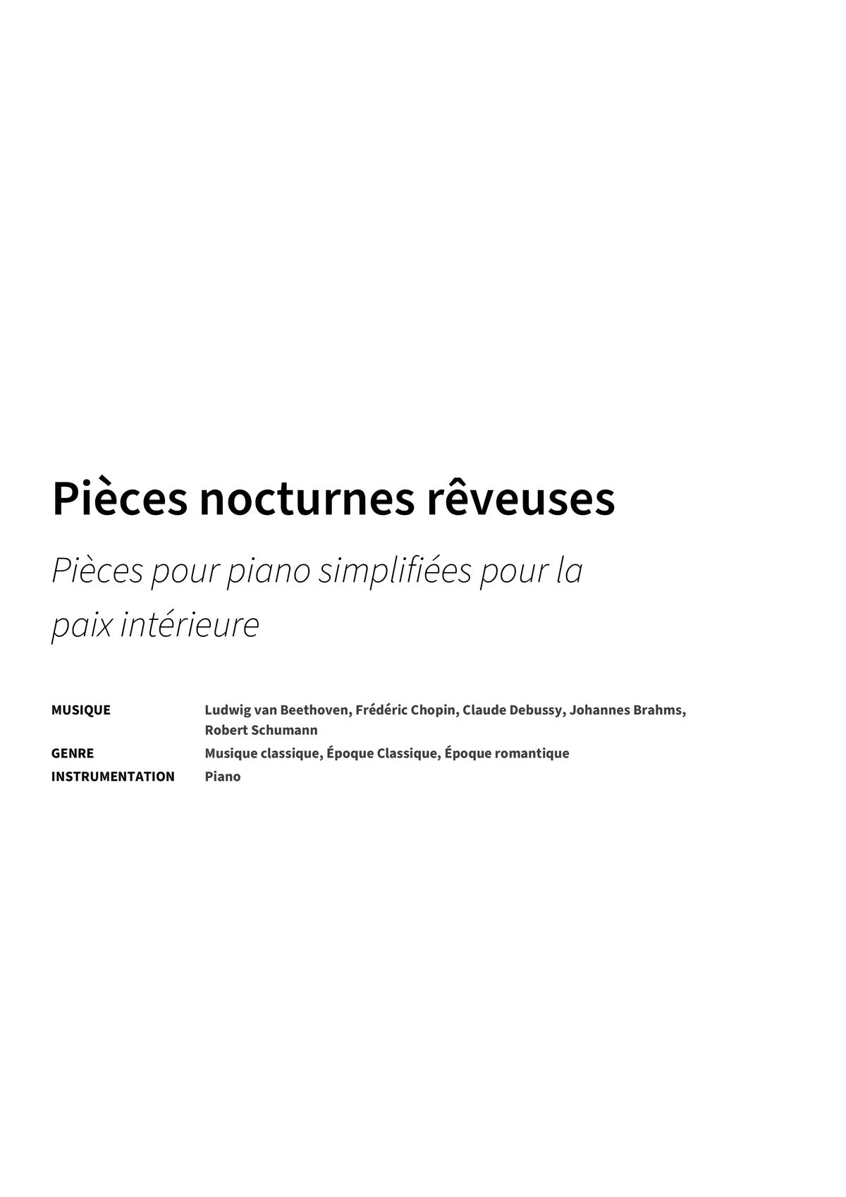 Pièces nocturnes rêveuses - Title Page