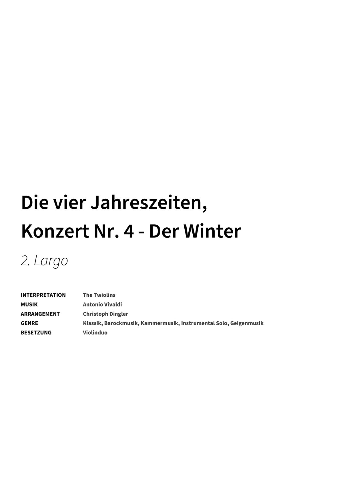 Die vier Jahreszeiten, Konzert Nr. 4 - Der Winter - Title Page