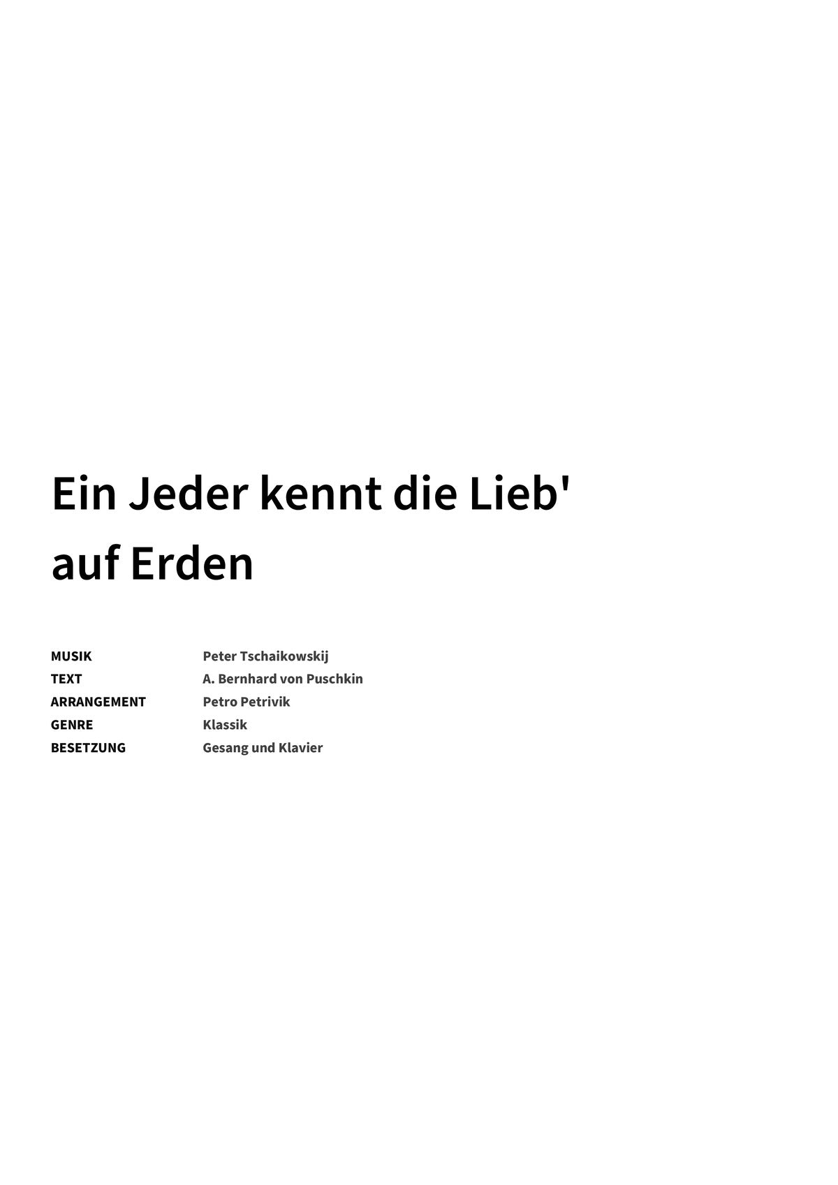 Ein Jeder kennt die Lieb' auf Erden - Title Page