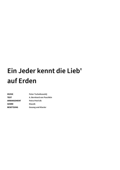 Ein Jeder kennt die Lieb' auf Erden - Title Page