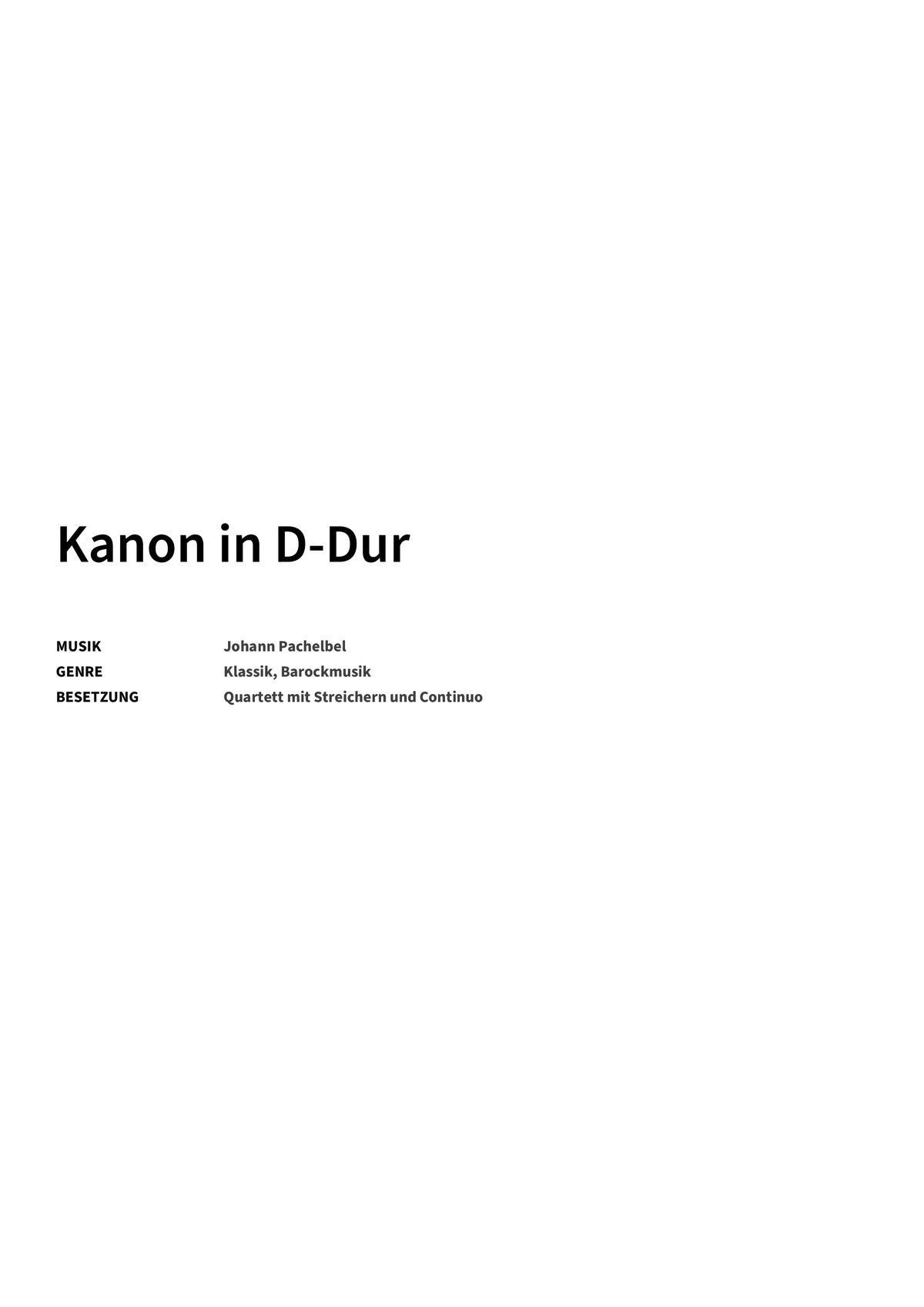 Kanon in D-Dur - Title Page