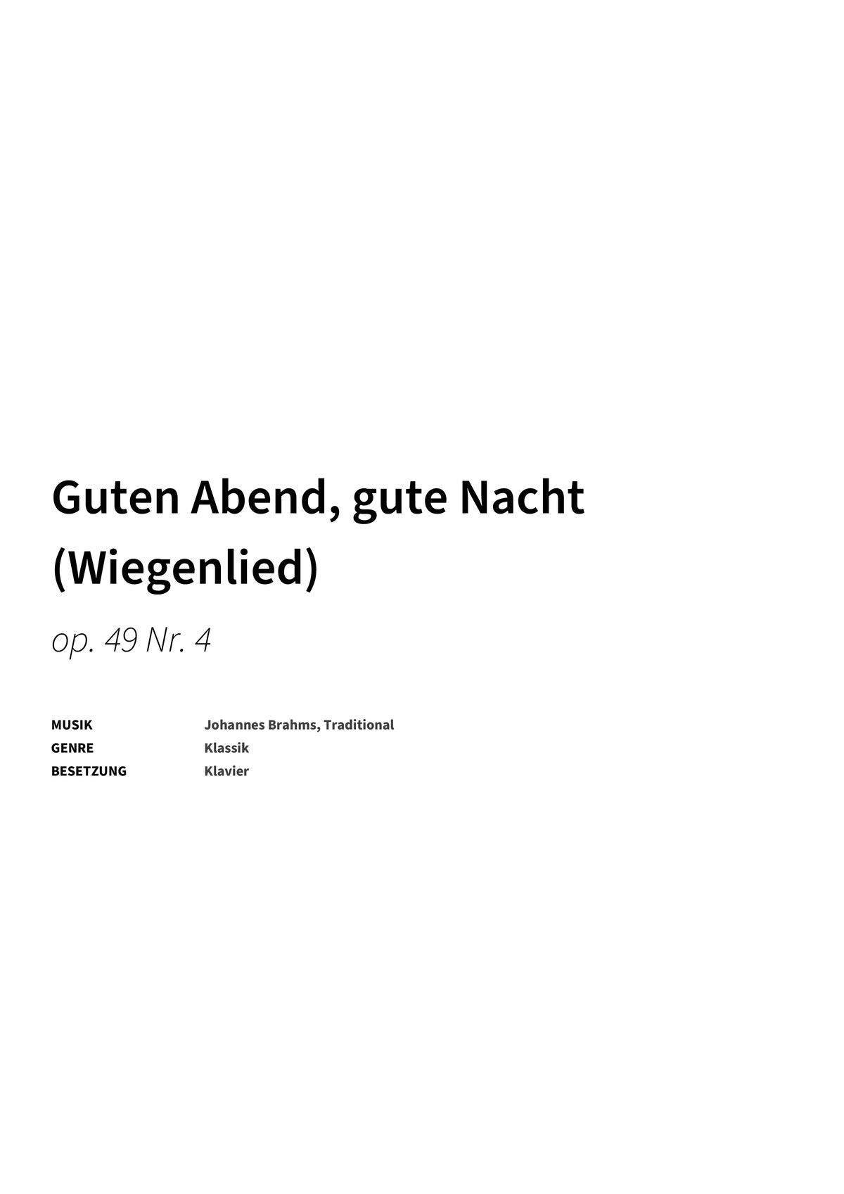Guten Abend, gute Nacht (Wiegenlied) - Title Page